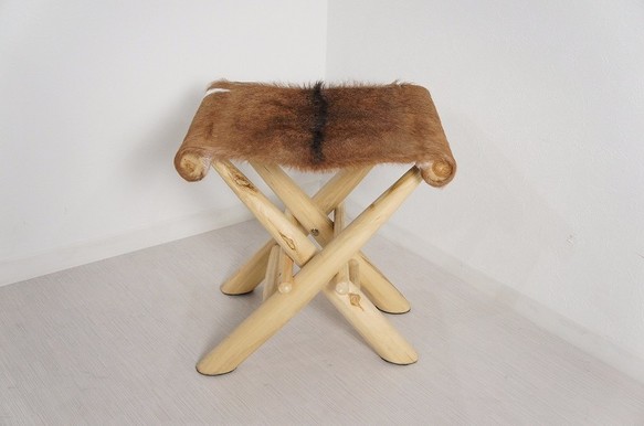 フォールディングチェア 毛皮 チーク無垢 折畳椅子