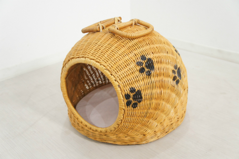 天然ラタン編み ドームハウス 猫・小型犬用