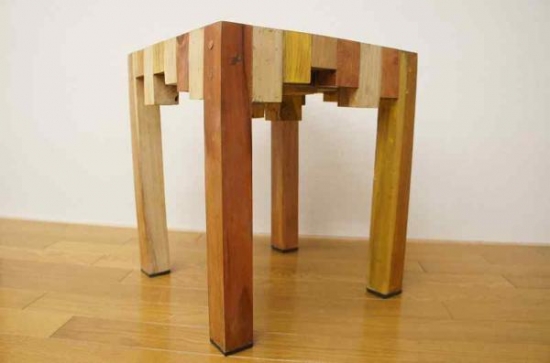 寄木ブロック スツー 椅子 銘木チーク 天然木 無垢