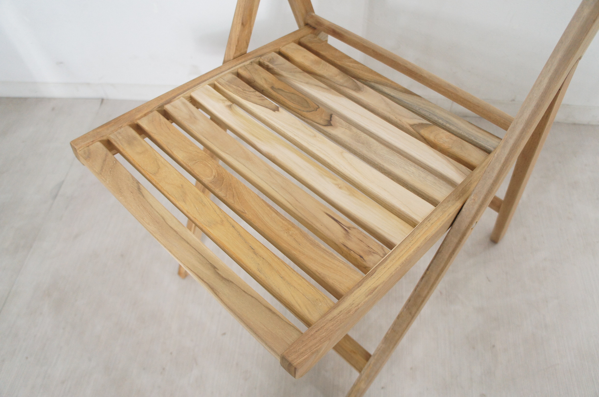 木製 ホールディングチェア 折り畳み椅子 チーク無垢 未塗装ナチュラル