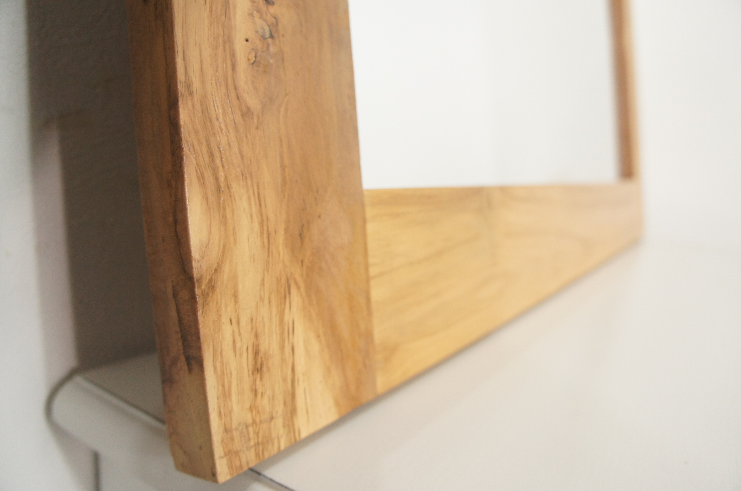 チーク無垢 木製フレーム 壁掛け 立てかけミラー 90×60