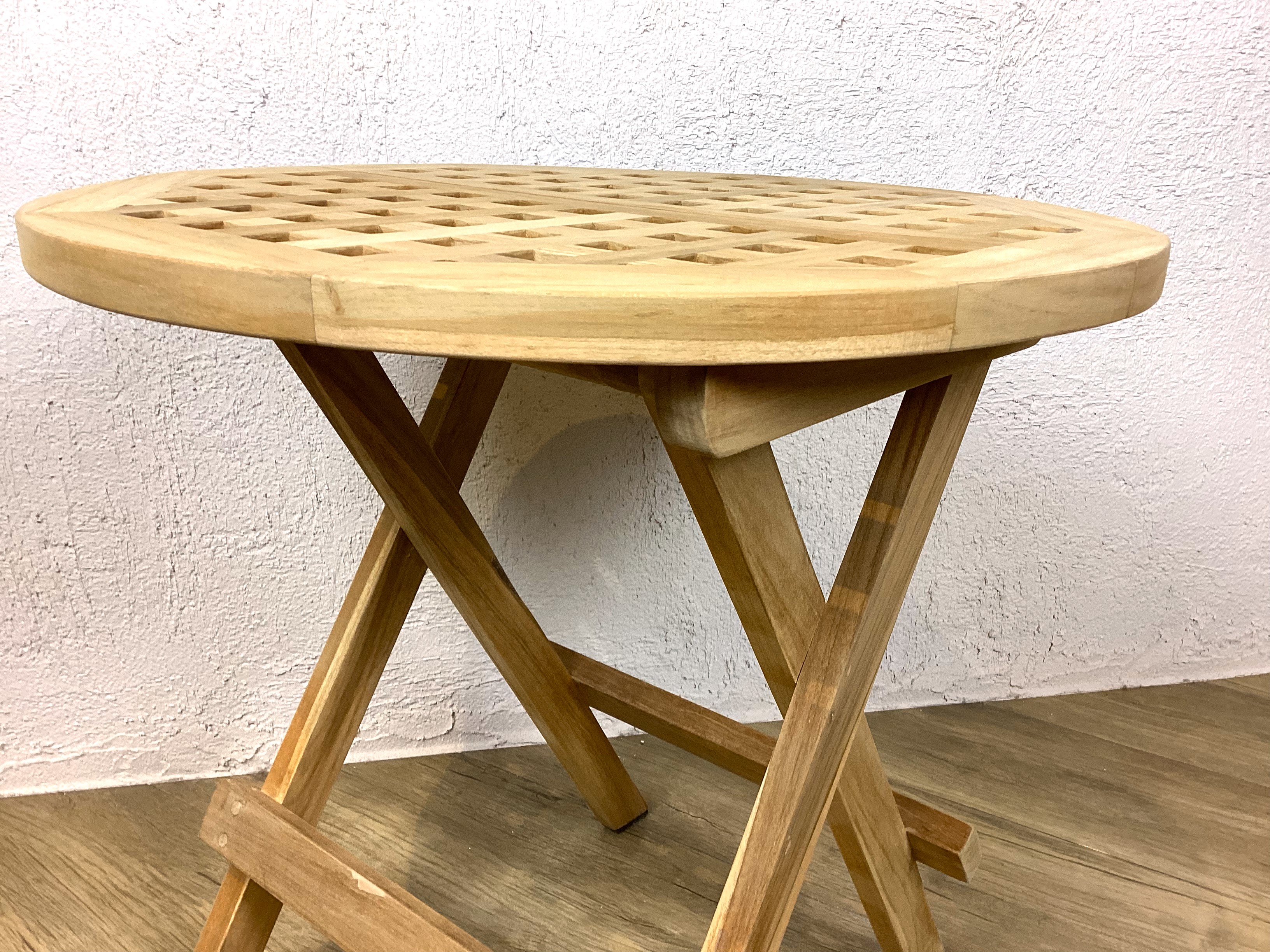 フォールディングテーブル 木製折り畳み サイドテーブル アウトドア 丸 チーク材 tab-061