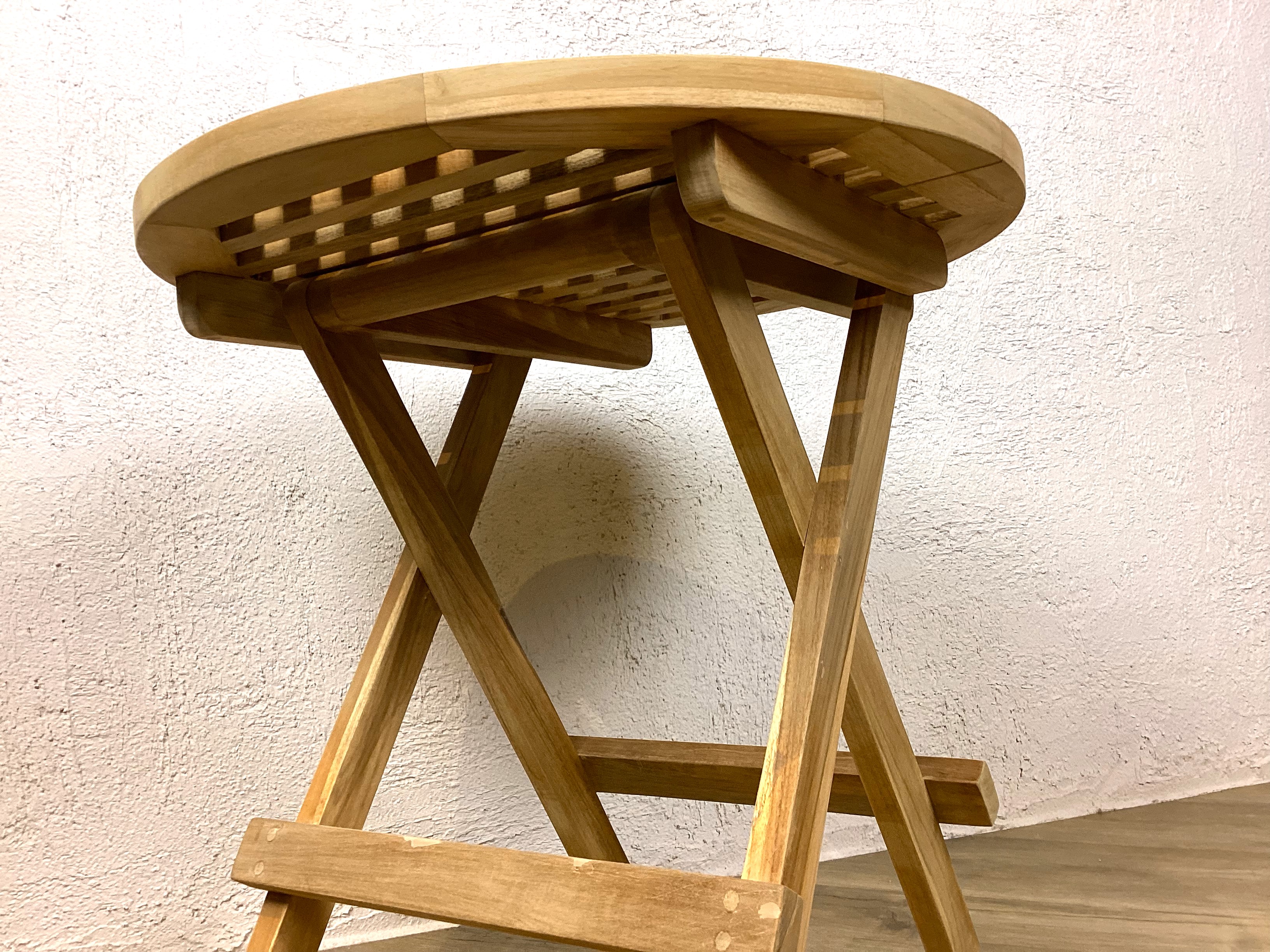 フォールディングテーブル 木製折り畳み サイドテーブル アウトドア 丸 チーク材 tab-061